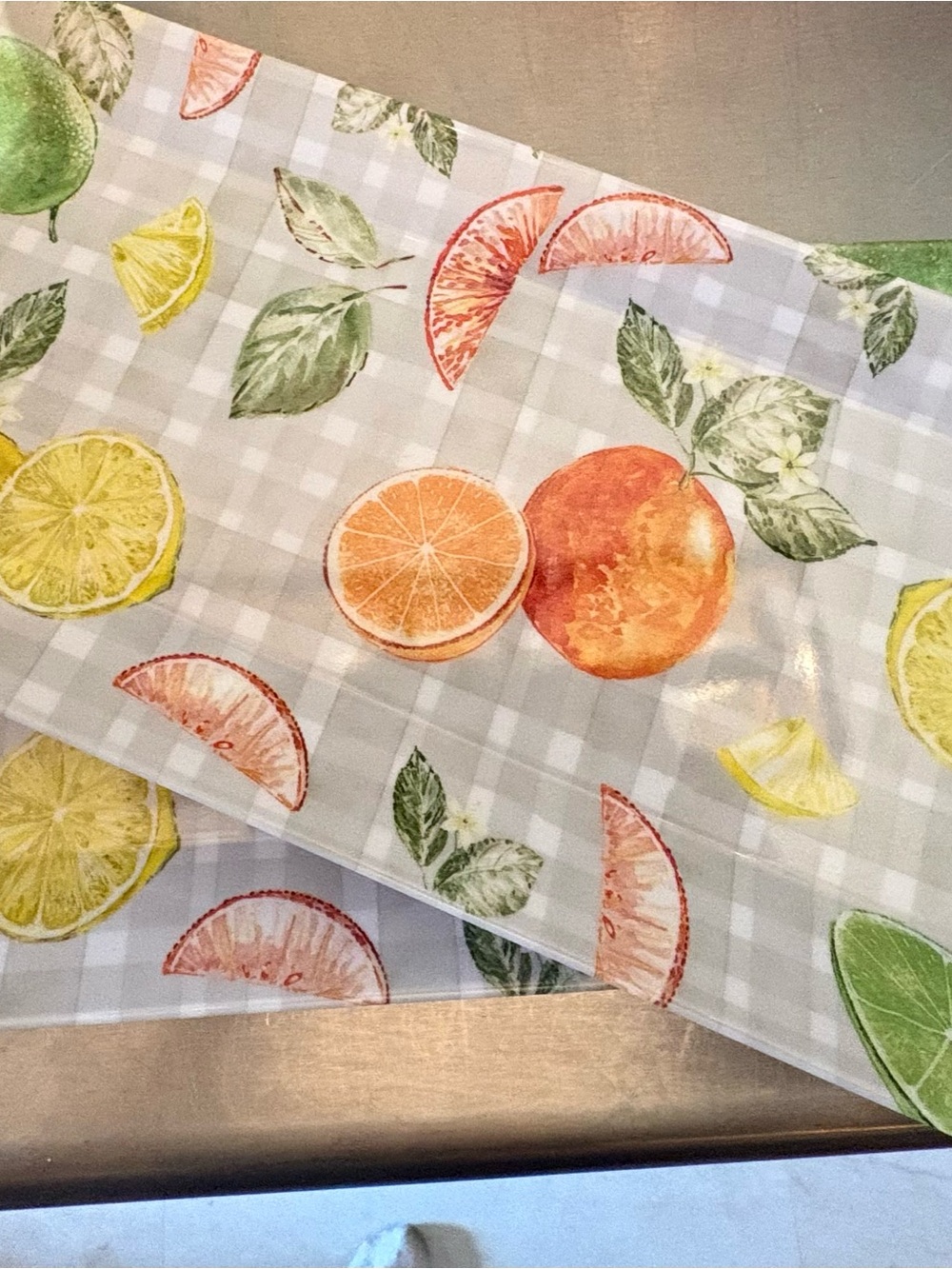 Citrus Print Set of 2 Melmac Trays Perfect for summer!- Orange, Yellow, Green